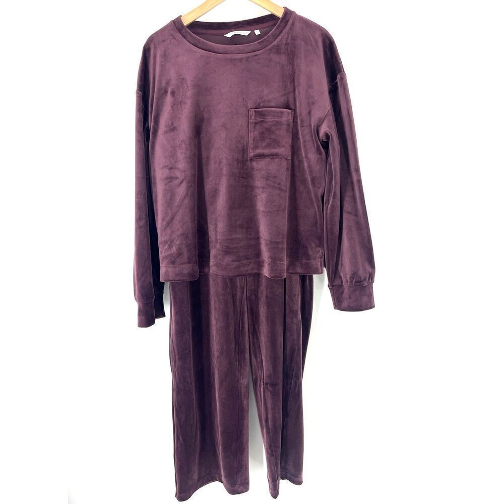Soma 24/7 VelourโSet Size Large Merlot Wide Leg Pant Sweatshirt Lot Lounge 2 Pc